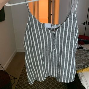 Gray and white stripe button down blouse